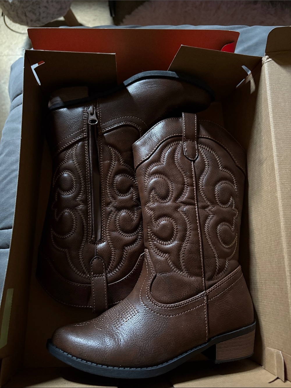 Girls  Brown Western Zip-Back Cowboy Boots